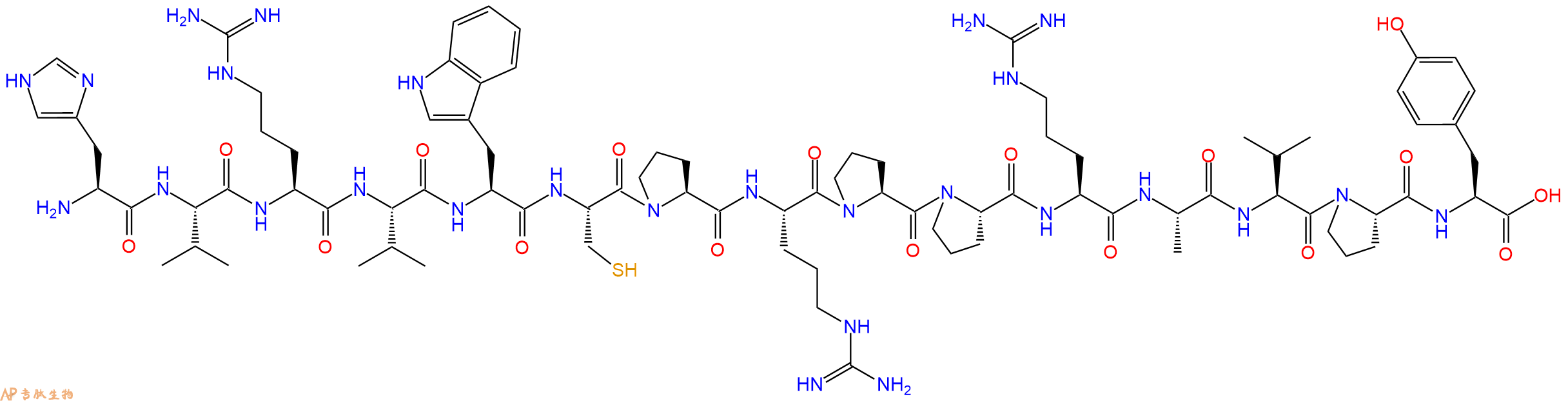 专肽生物产品H2N-His-Val-Arg-Val-Trp-Cys-Pro-Arg-Pro-Pro-Arg-Ala-Val-Pro-Tyr-OH