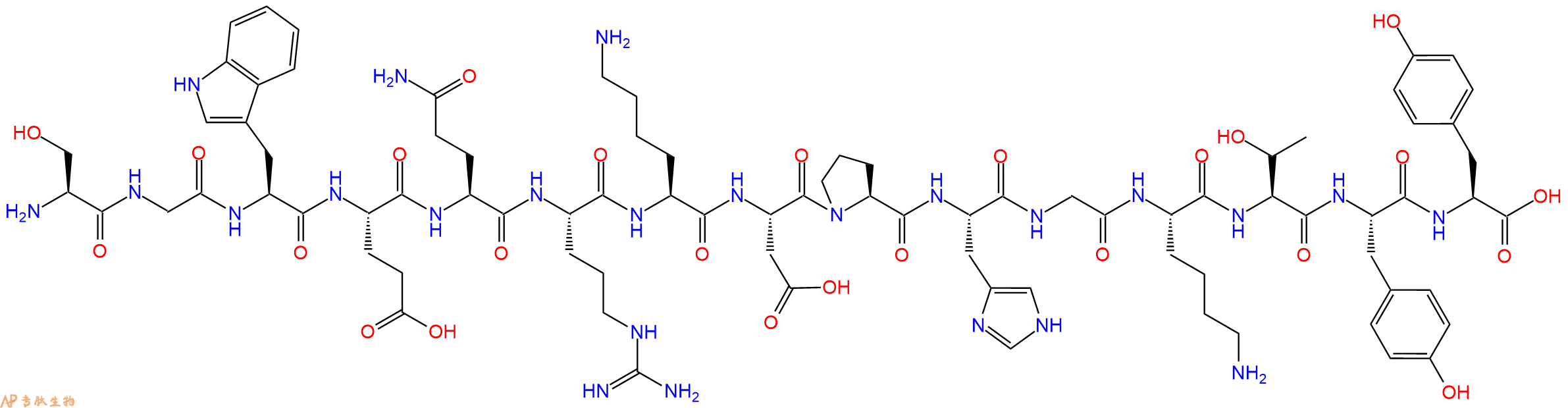 专肽生物产品H2N-Ser-Gly-Trp-Glu-Gln-Arg-Lys-Asp-Pro-His-Gly-Lys-Thr-Tyr-Tyr-OH