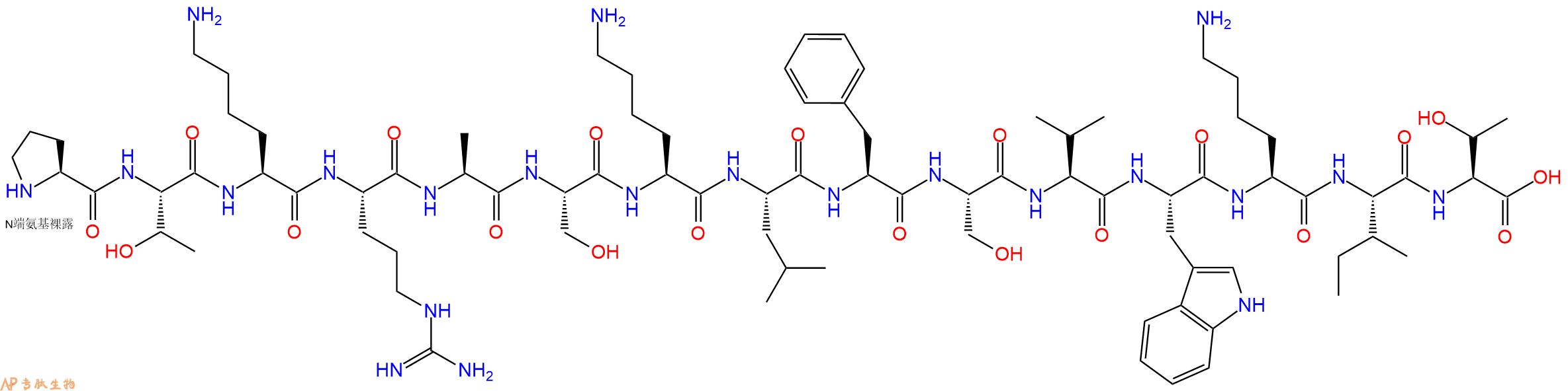 专肽生物产品H2N-Pro-Thr-Lys-Arg-Ala-Ser-Lys-Leu-Phe-Ser-Val-Trp-Lys-Ile-Thr-OH
