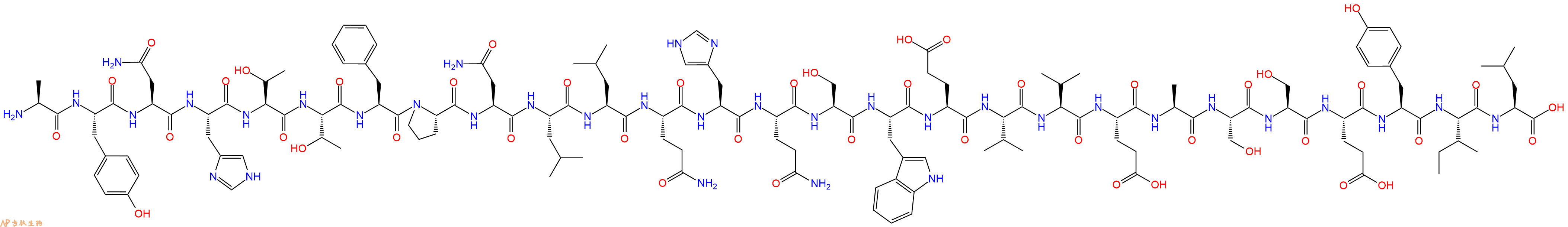 专肽生物产品H2N-Ala-Tyr-Asn-His-Thr-Thr-Phe-Pro-Asn-Leu-Leu-Gln-His-Gln-Ser-Trp-Glu-Val-Val-Glu-Ala-Ser-Ser-Glu-Tyr-Ile-Leu-OH