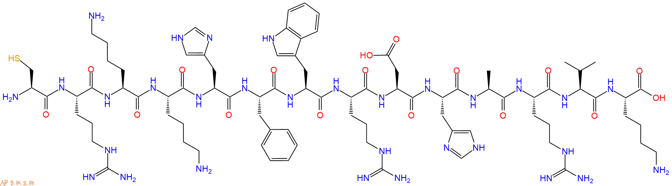 专肽生物产品H2N-Cys-Arg-Lys-Lys-His-Phe-Trp-Arg-Asp-His-Ala-Arg-Val-Lys-OH