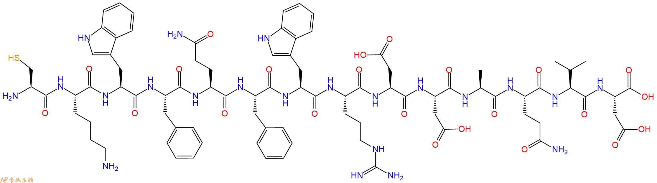 专肽生物产品H2N-Cys-Lys-Trp-Phe-Gln-Phe-Trp-Arg-Asp-Asp-Ala-Gln-Val-Asp-OH