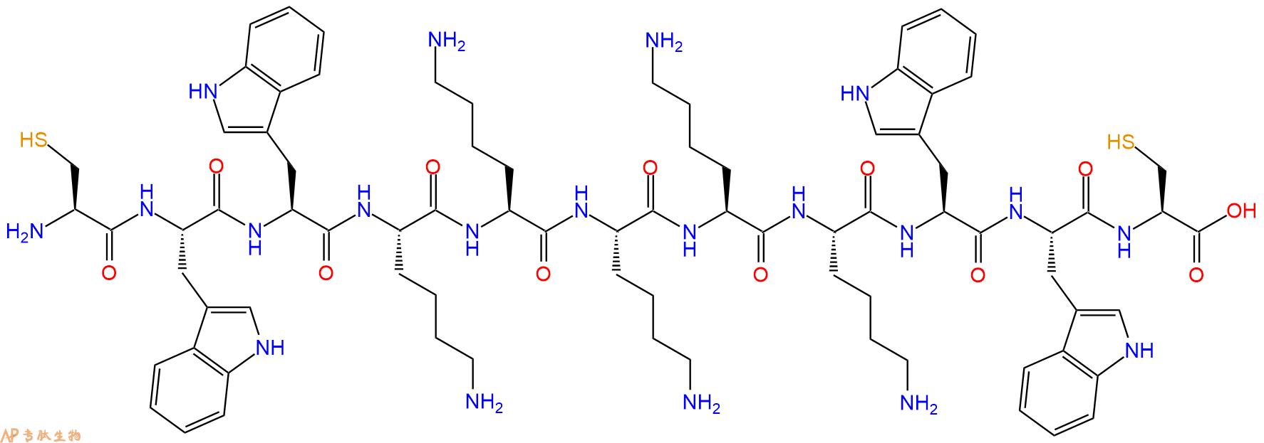专肽生物产品H2N-Cys-Trp-Trp-Lys-Lys-Lys-Lys-Lys-Trp-Trp-Cys-OH