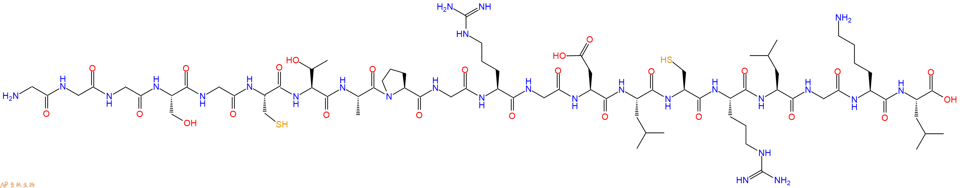 专肽生物产品H2N-Gly-Gly-Gly-Ser-Gly-Cys-Thr-Ala-Pro-Gly-Arg-Gly-Asp-Leu-Cys-Arg-Leu-Gly-Lys-Leu-OH