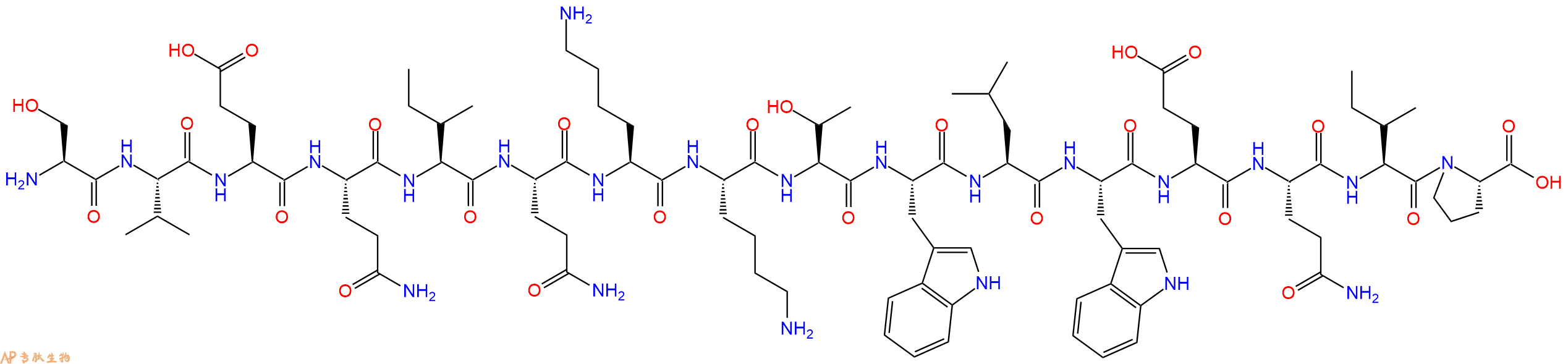 专肽生物产品H2N-Ser-Val-Glu-Gln-Ile-Gln-Lys-Lys-Thr-Trp-Leu-Trp-Glu-Gln-Ile-Pro-OH