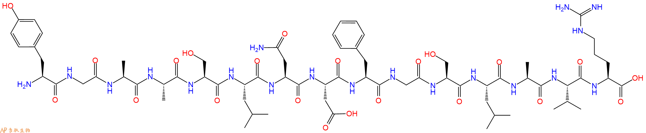 专肽生物产品H2N-Tyr-Gly-Ala-Ala-Ser-Leu-Asn-Asp-Phe-Gly-Ser-Leu-Ala-Val-Arg-OH