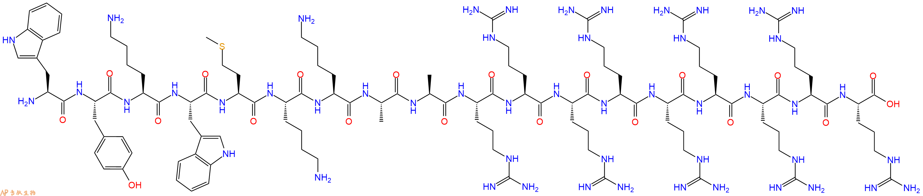 专肽生物产品H2N-Trp-Tyr-Lys-Trp-Met-Lys-Lys-Ala-Ala-Arg-Arg-Arg-Arg-Arg-Arg-Arg-Arg-Arg-OH