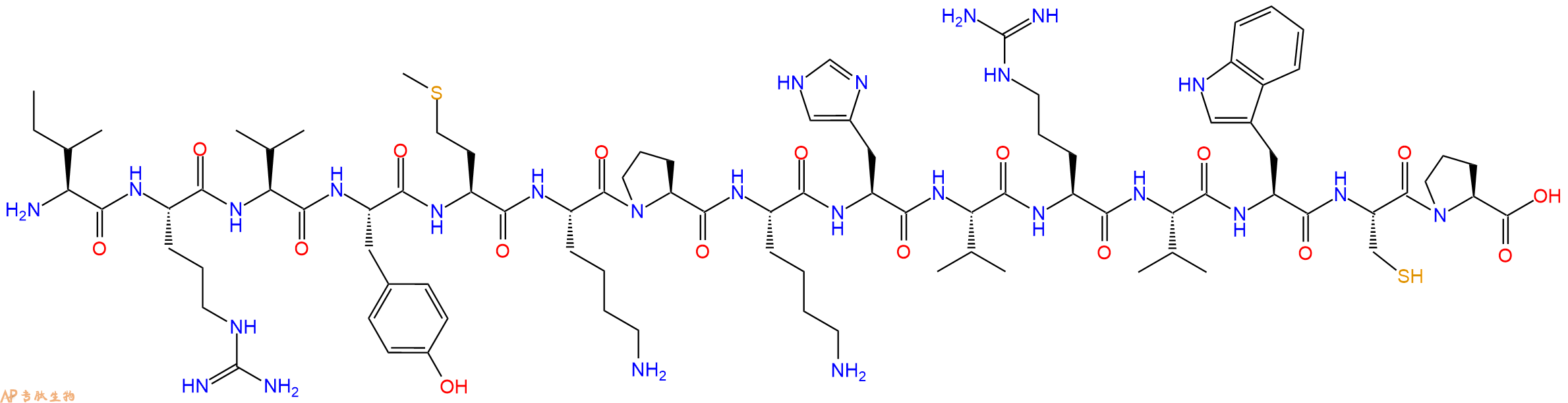 专肽生物产品H2N-Ile-Arg-Val-Tyr-Met-Lys-Pro-Lys-His-Val-Arg-Val-Trp-Cys-Pro-OH