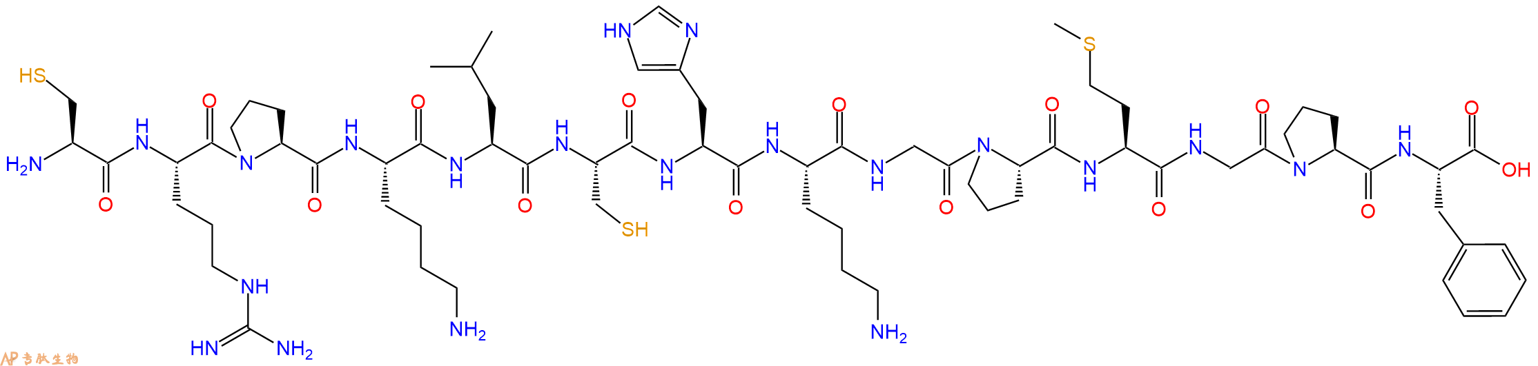 专肽生物产品H2N-Cys-Arg-Pro-Lys-Leu-Cys-His-Lys-Gly-Pro-Met-Gly-Pro-Phe-OH