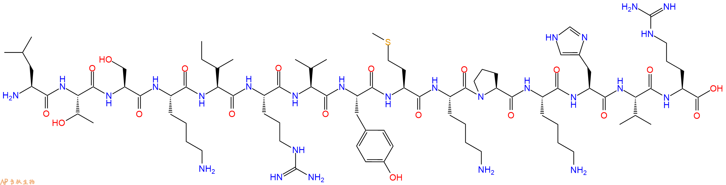 专肽生物产品H2N-Leu-Thr-Ser-Lys-Ile-Arg-Val-Tyr-Met-Lys-Pro-Lys-His-Val-Arg-OH