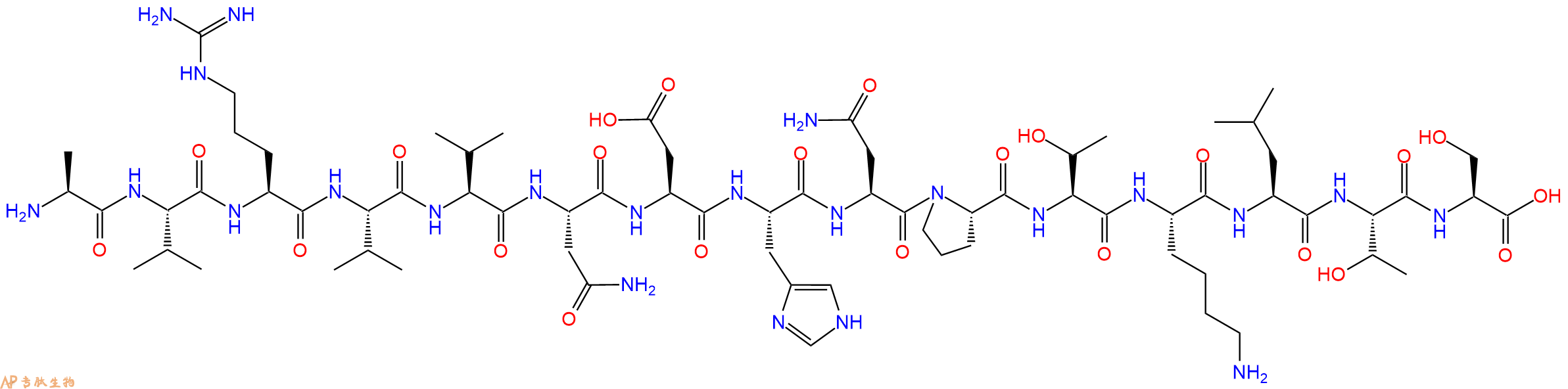 专肽生物产品H2N-Ala-Val-Arg-Val-Val-Asn-Asp-His-Asn-Pro-Thr-Lys-Leu-Thr-Ser-OH