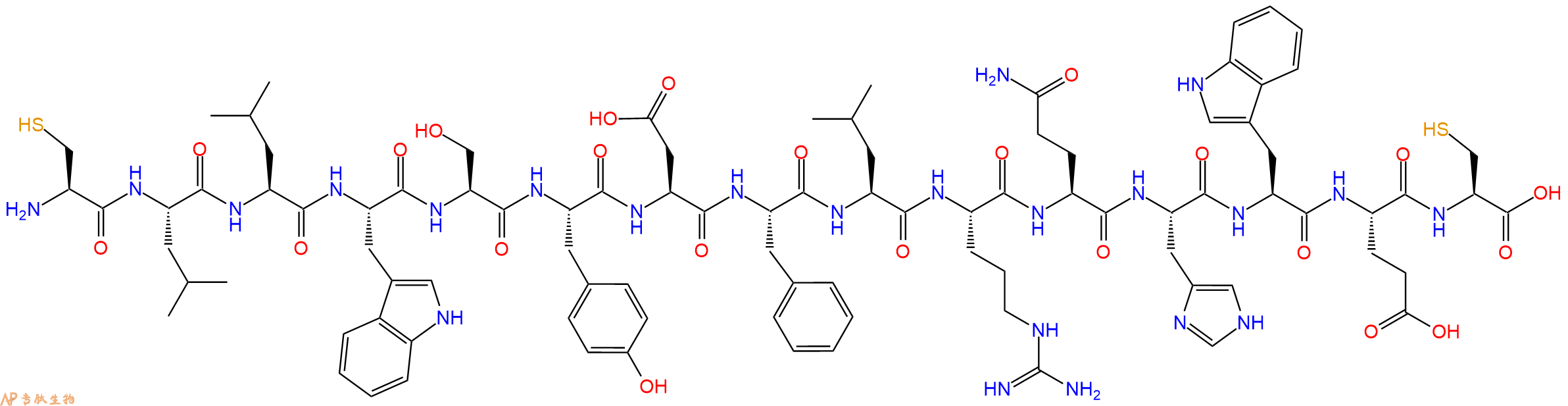 专肽生物产品H2N-Cys-Leu-Leu-Trp-Ser-Tyr-Asp-Phe-Leu-Arg-Gln-His-Trp-Glu-Cys-OH