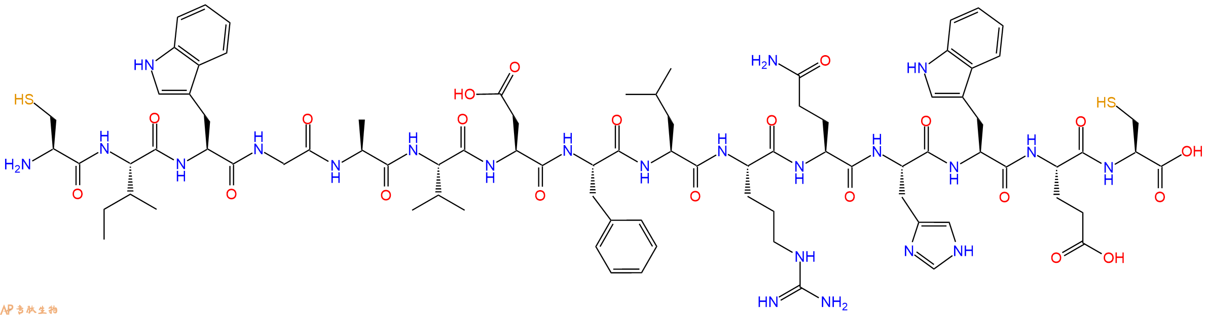 专肽生物产品H2N-Cys-Ile-Trp-Gly-Ala-Val-Asp-Phe-Leu-Arg-Gln-His-Trp-Glu-Cys-OH