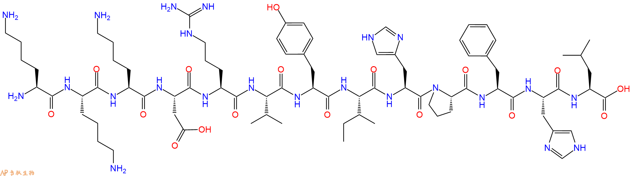 专肽生物产品H2N-Lys-Lys-Lys-Asp-Arg-Val-Tyr-Ile-His-Pro-Phe-His-Leu-OH