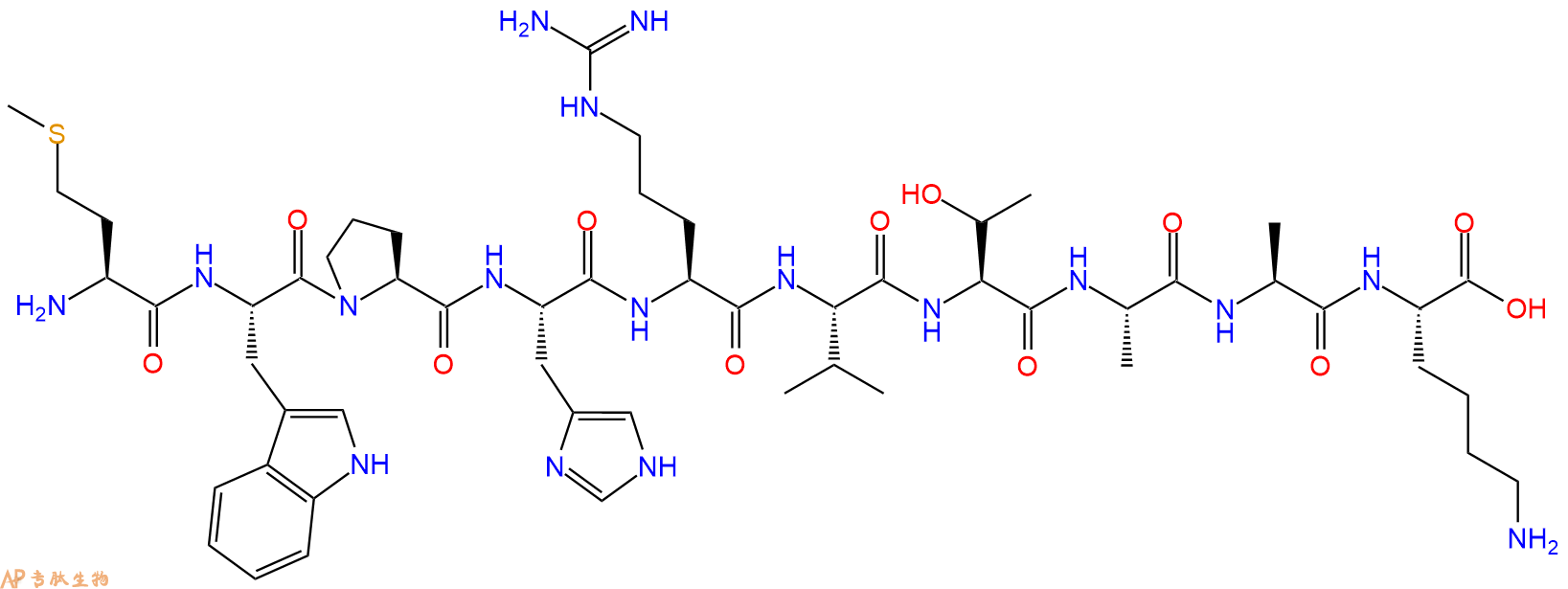专肽生物产品H2N-Met-Trp-Pro-His-Arg-Val-Thr-Ala-Ala-Lys-OH