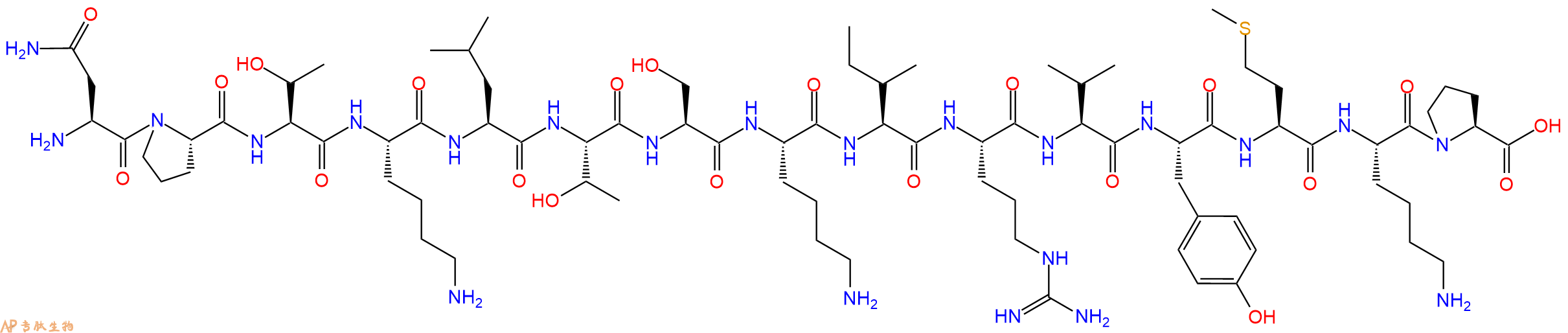 专肽生物产品H2N-Asn-Pro-Thr-Lys-Leu-Thr-Ser-Lys-Ile-Arg-Val-Tyr-Met-Lys-Pro-OH