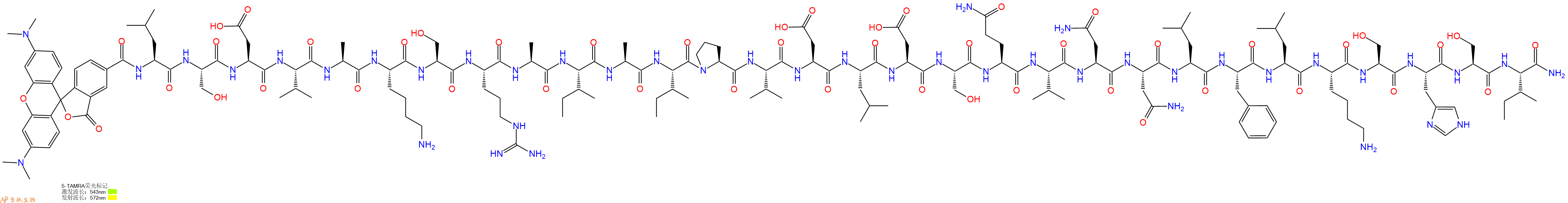 专肽生物产品5TAMRA-Leu-Ser-Asp-Val-Ala-Lys-Ser-Arg-Ala-Ile-Ala-Ile-Pro-Val-Asp-Leu-Asp-Ser-Gln-Val-Asn-Asn-Leu-Phe-Leu-Lys-Ser-His-Ser-Ile-CONH2