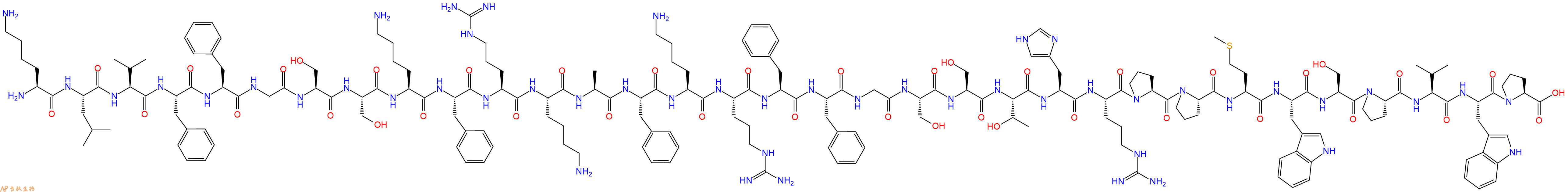 专肽生物产品H2N-Lys-Leu-Val-Phe-Phe-Gly-Ser-Ser-Lys-Phe-Arg-Lys-Ala-Phe-Lys-Arg-Phe-Phe-Gly-Ser-Ser-Thr-His-Arg-Pro-Pro-Met-Trp-Ser-Pro-Val-Trp-Pro-OH