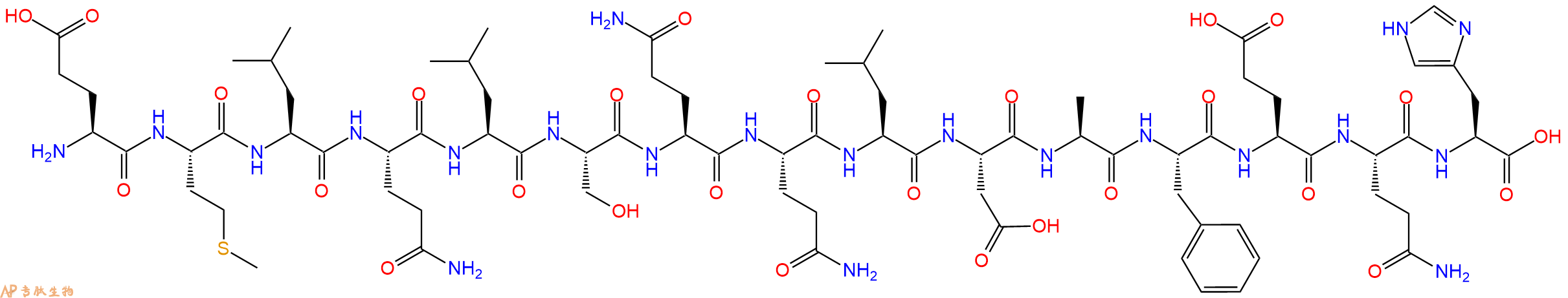 专肽生物产品H2N-Glu-Met-Leu-Gln-Leu-Ser-Gln-Gln-Leu-Asp-Ala-Phe-Glu-Gln-His-OH