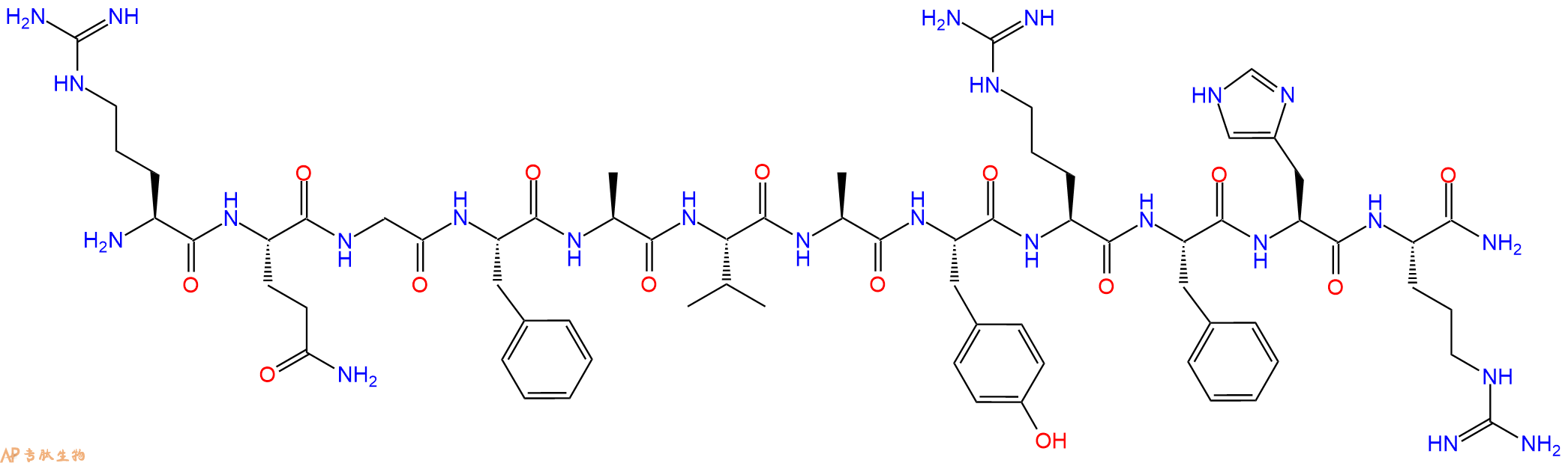 专肽生物产品H2N-Arg-Gln-Gly-Phe-Ala-Val-Ala-Tyr-Arg-Phe-His-Arg-CONH2
