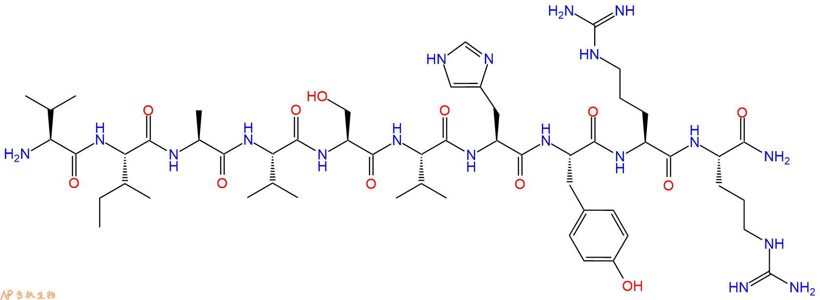 专肽生物产品H2N-Val-Ile-Ala-Val-Ser-Val-His-Tyr-Arg-Arg-CONH2