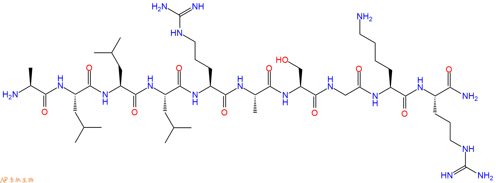 专肽生物产品H2N-Ala-Leu-Leu-Leu-Arg-Ala-Ser-Gly-Lys-Arg-CONH2