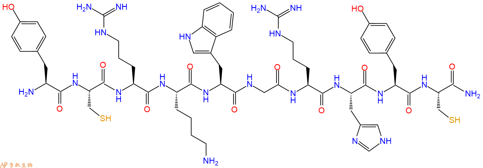 专肽生物产品H2N-Tyr-Cys-Arg-Lys-Trp-Gly-Arg-His-Tyr-Cys-CONH2