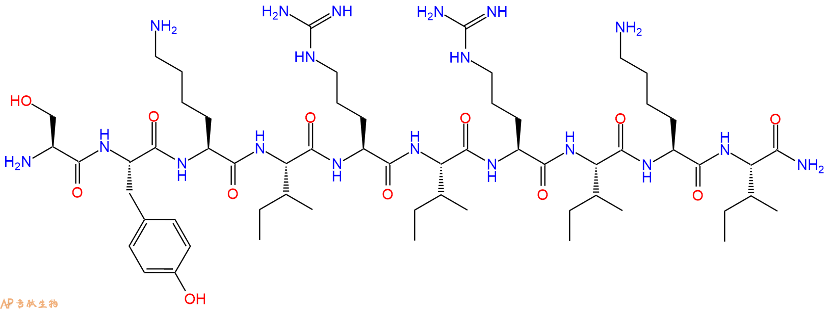 专肽生物产品H2N-Ser-Tyr-Lys-Ile-Arg-Ile-Arg-Ile-Lys-Ile-CONH2