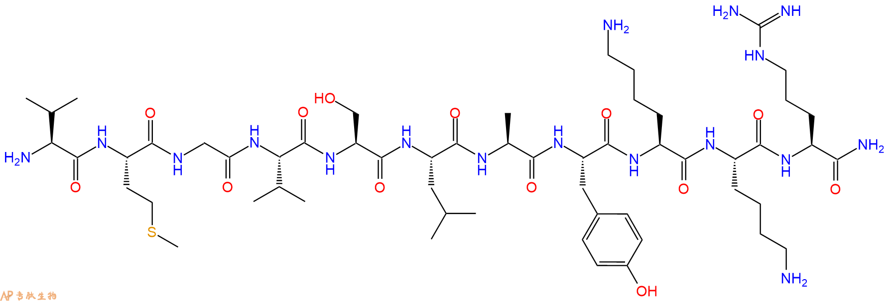 专肽生物产品H2N-Val-Met-Gly-Val-Ser-Leu-Ala-Tyr-Lys-Lys-Arg-CONH2