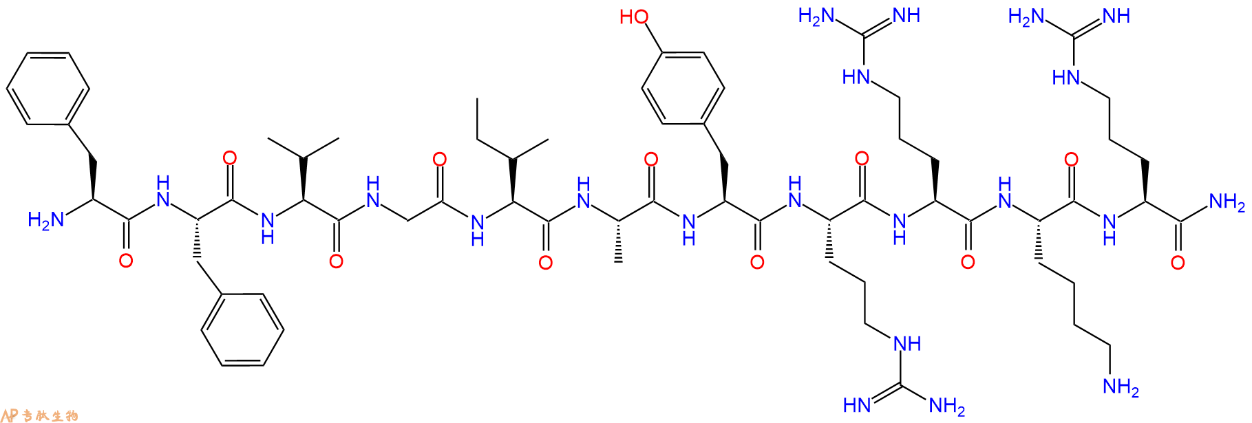 专肽生物产品H2N-Phe-Phe-Val-Gly-Ile-Ala-Tyr-Arg-Arg-Lys-Arg-CONH2