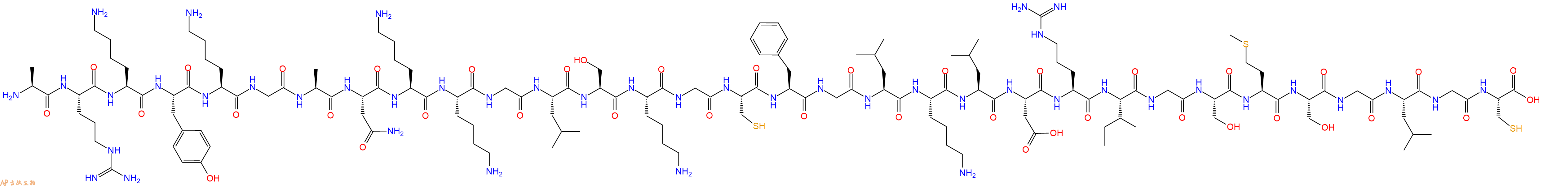 专肽生物产品H2N-Ala-Arg-Lys-Tyr-Lys-Gly-Ala-Asn-Lys-Lys-Gly-Leu-Ser-Lys-Gly-Cys-Phe-Gly-Leu-Lys-Leu-Asp-Arg-Ile-Gly-Ser-Met-Ser-Gly-Leu-Gly-Cys-OH