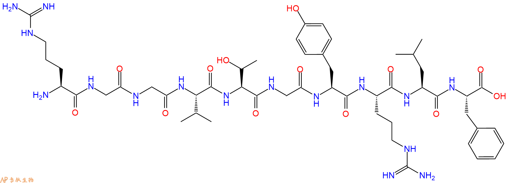 专肽生物产品H2N-Arg-Gly-Gly-Val-Thr-Gly-Tyr-Arg-Leu-Phe-OH