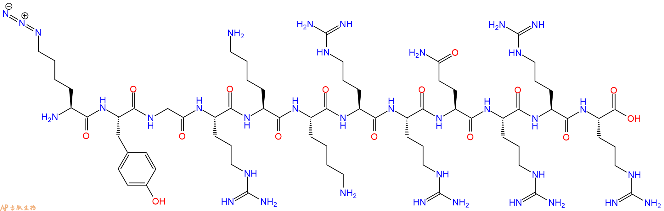专肽生物产品H2N-Lys(N3)-Tyr-Gly-Arg-Lys-Lys-Arg-Arg-Gln-Arg-Arg-Arg-OH