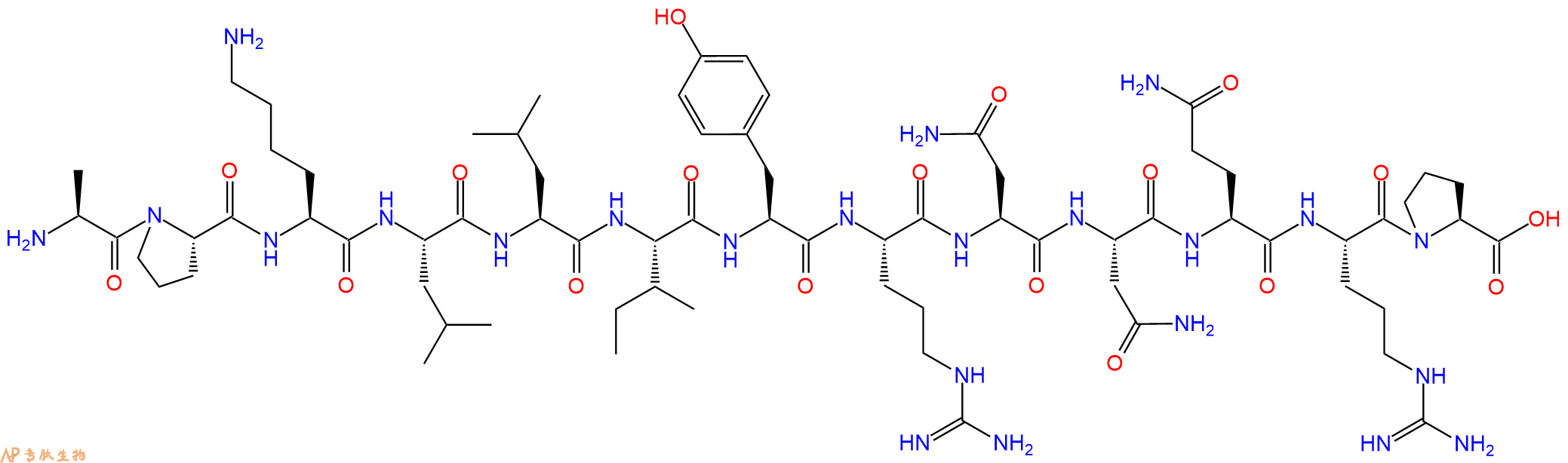 专肽生物产品H2N-Ala-Pro-Lys-Leu-Leu-Ile-Tyr-Arg-Asn-Asn-Gln-Arg-Pro-OH