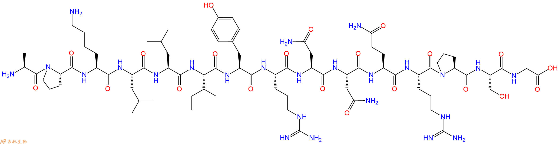 专肽生物产品H2N-Ala-Pro-Lys-Leu-Leu-Ile-Tyr-Arg-Asn-Asn-Gln-Arg-Pro-Ser-Gly-OH