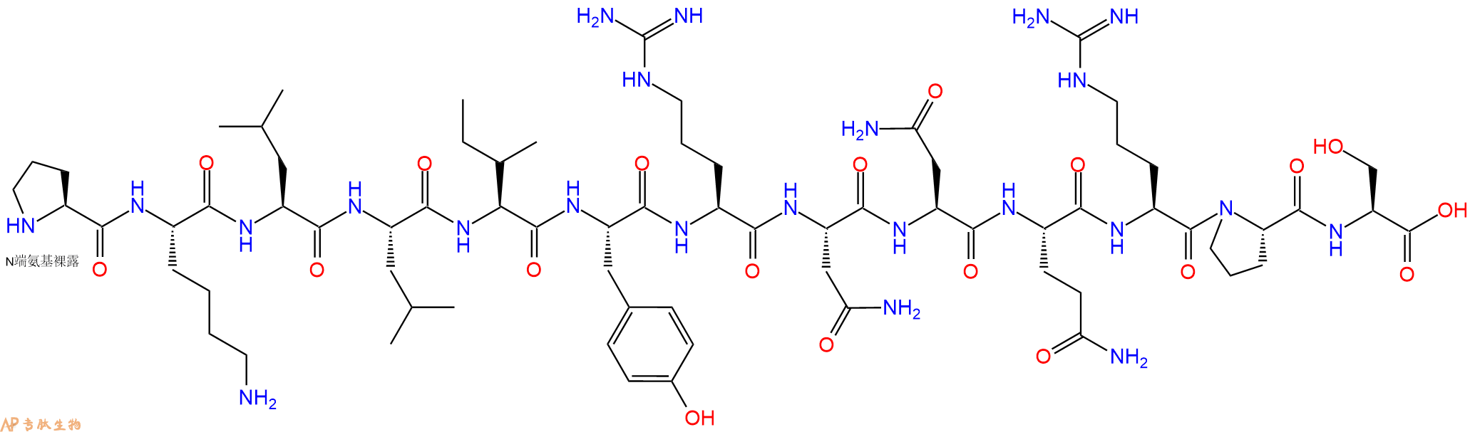 专肽生物产品H2N-Pro-Lys-Leu-Leu-Ile-Tyr-Arg-Asn-Asn-Gln-Arg-Pro-Ser-OH