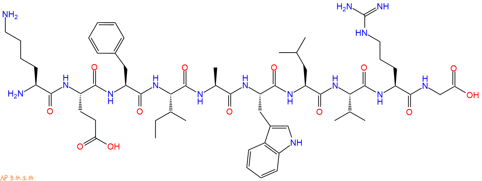 专肽生物产品H2N-Lys-Glu-Phe-Ile-Ala-Trp-Leu-Val-Arg-Gly-OH