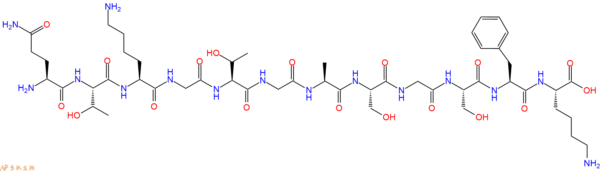 专肽生物产品H2N-Gln-Thr-Lys-Gly-Thr-Gly-Ala-Ser-Gly-Ser-Phe-Lys-OH