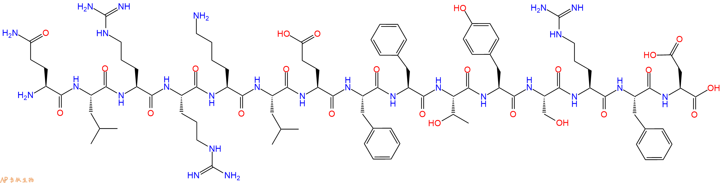 专肽生物产品H2N-Gln-Leu-Arg-Arg-Lys-Leu-Glu-Phe-Phe-Thr-Tyr-Ser-Arg-Phe-Asp-OH