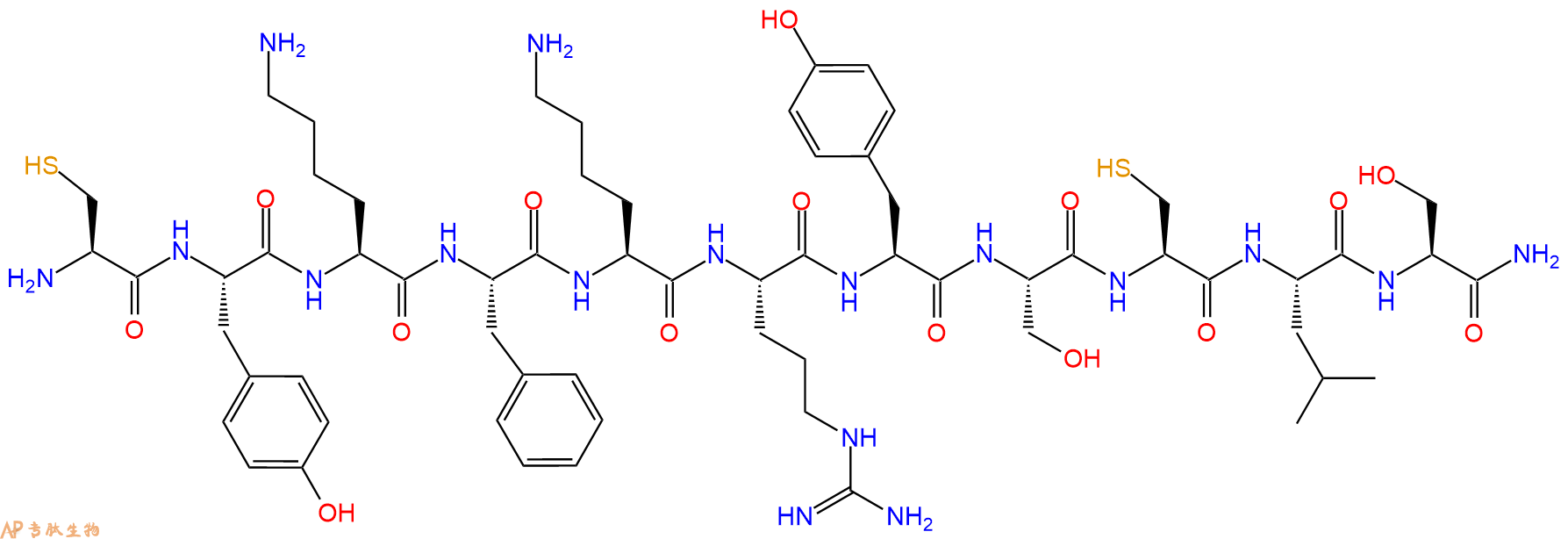 专肽生物产品H2N-Cys-Tyr-Lys-Phe-Lys-Arg-Tyr-Ser-Cys-Leu-Ser-CONH2