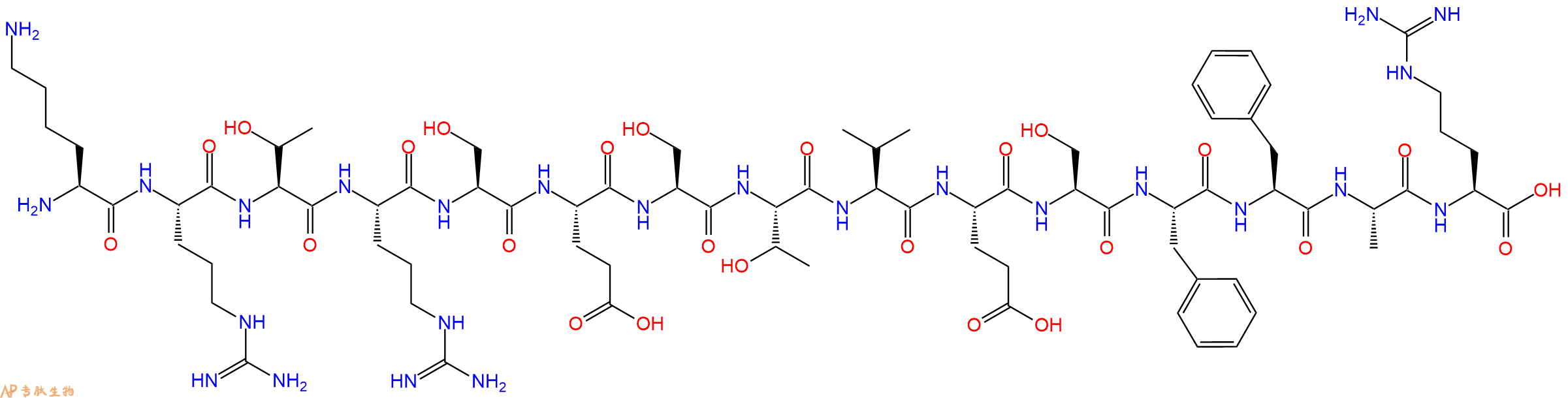专肽生物产品H2N-Lys-Arg-Thr-Arg-Ser-Glu-Ser-Thr-Val-Glu-Ser-Phe-Phe-Ala-Arg-OH