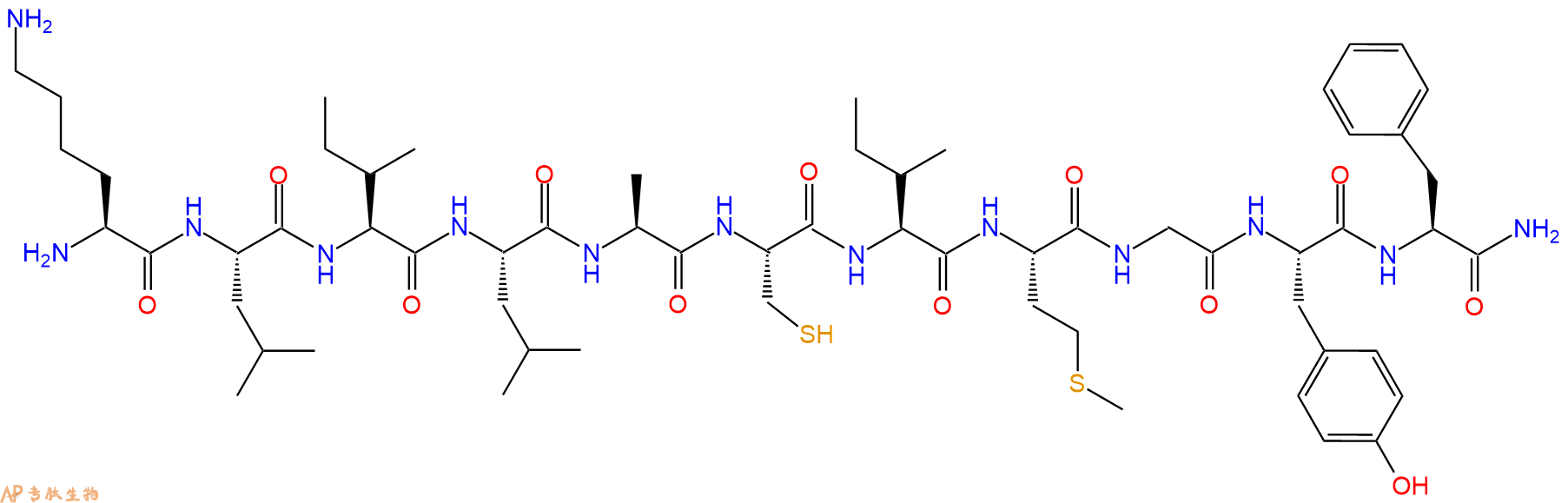 专肽生物产品H2N-Lys-Leu-Ile-Leu-Ala-Cys-Ile-Met-Gly-Tyr-Phe-CONH2