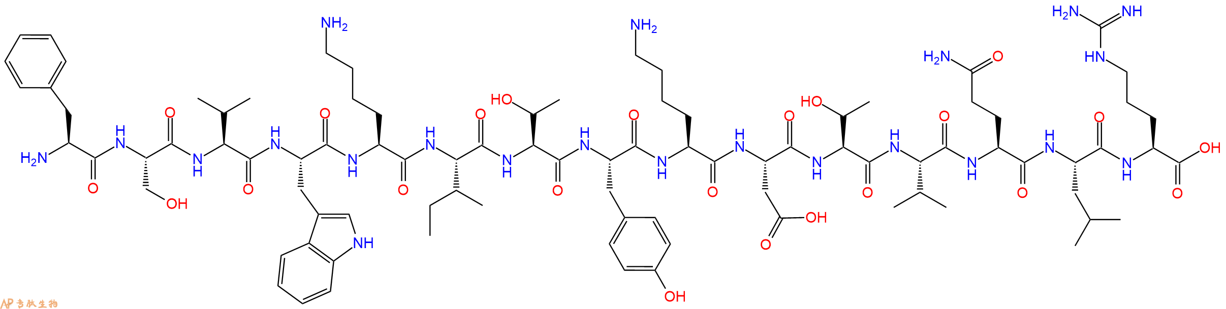 专肽生物产品H2N-Phe-Ser-Val-Trp-Lys-Ile-Thr-Tyr-Lys-Asp-Thr-Val-Gln-Leu-Arg-OH