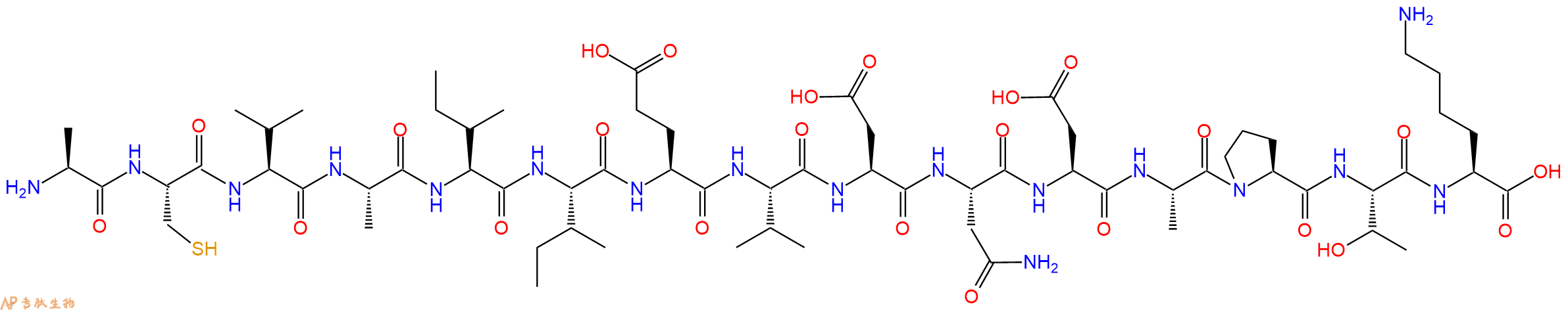 专肽生物产品H2N-Ala-Cys-Val-Ala-Ile-Ile-Glu-Val-Asp-Asn-Asp-Ala-Pro-Thr-Lys-OH