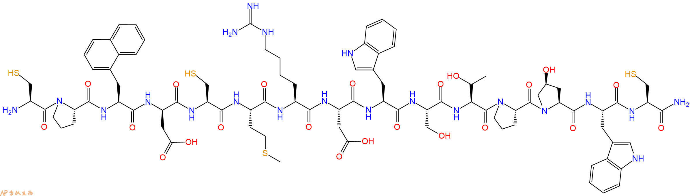 专肽生物产品H2N-Cys-Pro-1Nal-DAsp-Cys-Met-HomoArg-Asp-Trp-Ser-Thr-Pro-Hyp-Trp-Cys-CONH2