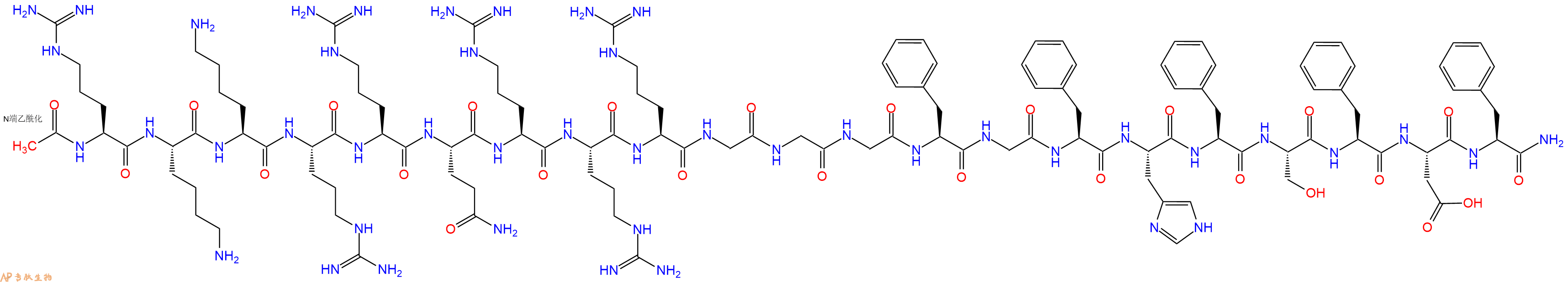 专肽生物产品Ac-Arg-Lys-Lys-Arg-Arg-Gln-Arg-Arg-Arg-Gly-Gly-Gly-Phe-Gly-Phe-His-Phe-Ser-Phe-Asp-Phe-CONH2