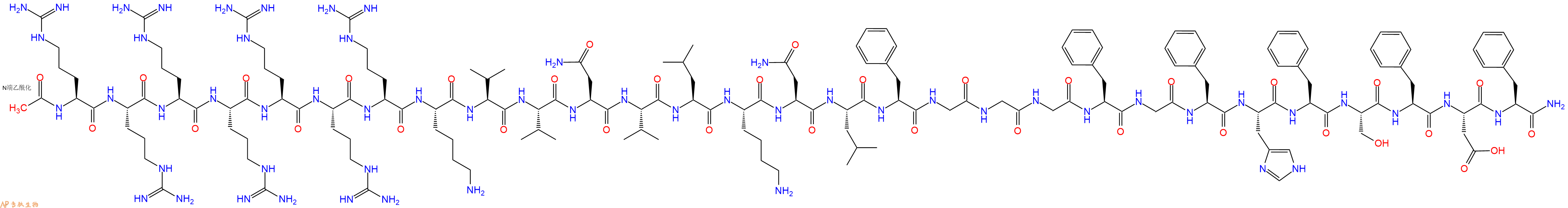 专肽生物产品Ac-Arg-Arg-Arg-Arg-Arg-Arg-Arg-Lys-Val-Val-Asn-Val-Leu-Lys-Asn-Leu-Phe-Gly-Gly-Gly-Phe-Gly-Phe-His-Phe-Ser-Phe-Asp-Phe-CONH2