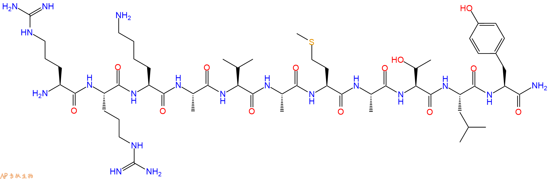 专肽生物产品H2N-Arg-Arg-Lys-Ala-Val-Ala-Met-Ala-Thr-Leu-Tyr-CONH2