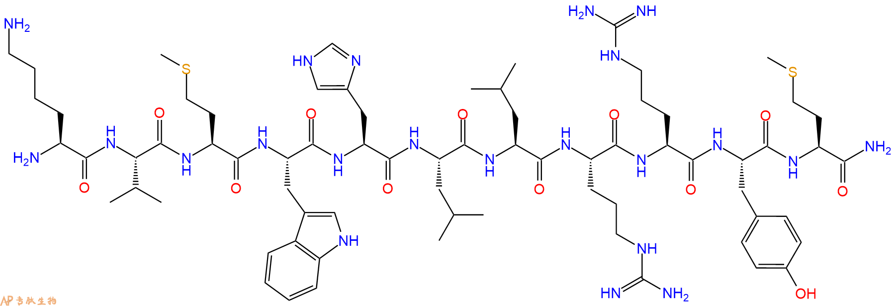 专肽生物产品H2N-Lys-Val-Met-Trp-His-Leu-Leu-Arg-Arg-Tyr-Met-CONH2