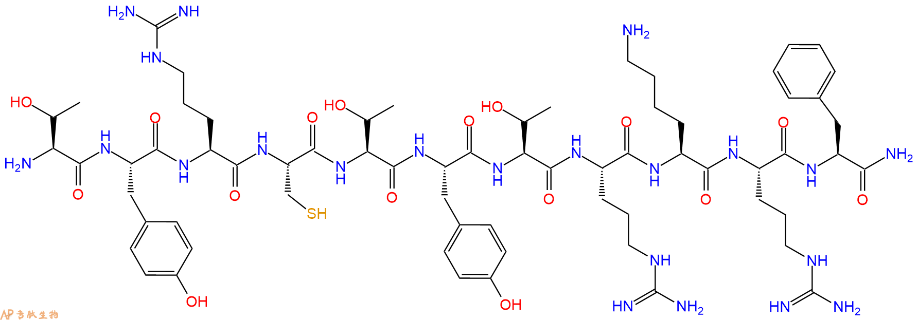 专肽生物产品H2N-Thr-Tyr-Arg-Cys-Thr-Tyr-Thr-Arg-Lys-Arg-Phe-CONH2